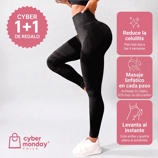 Calzas anticelulitis Drenalia color Negro, de lado: piel más lisa, masaje linfático en cada paso y levanta al instante